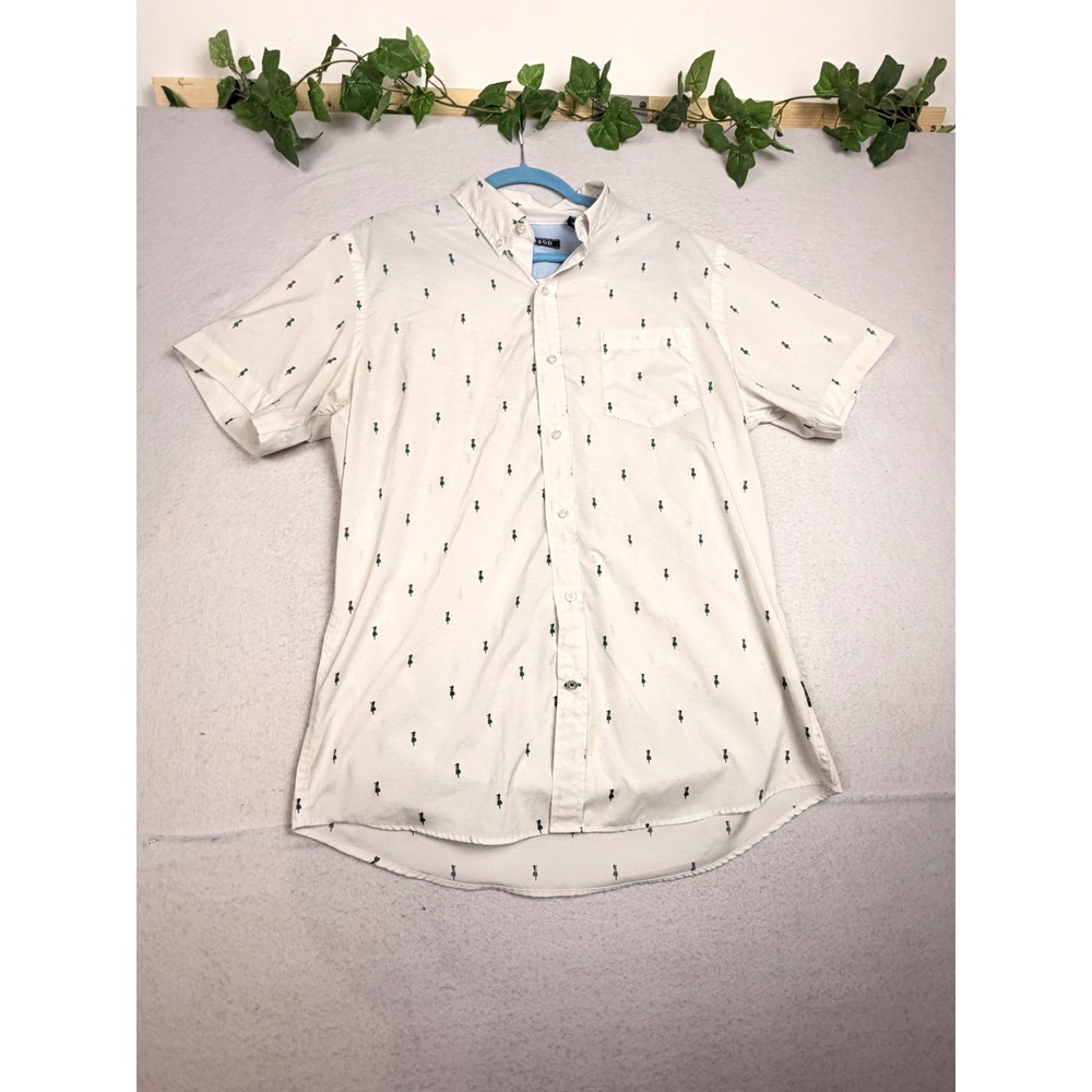 IZOD Mens White Hula Girl Novelty Print Short Sleeve Button Down Shirt Large
